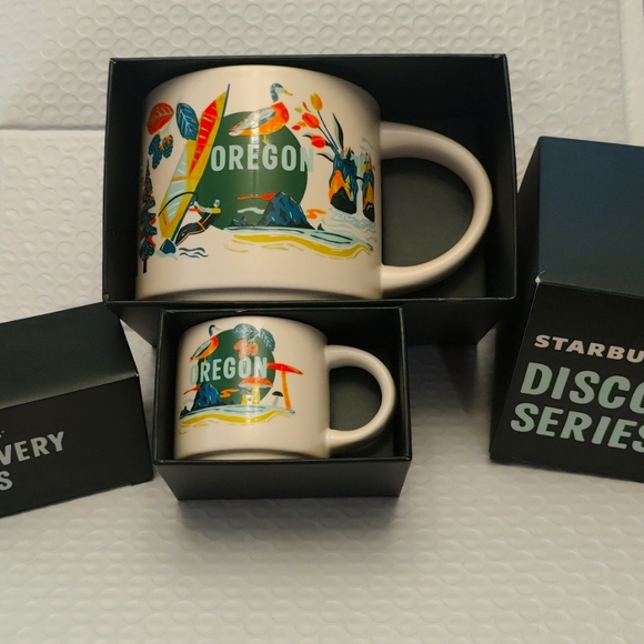 Set Of 2 [NEW] 2024 Starbucks DISCOVERY Series - OREGON - 14oz/2oz Coffee Mug